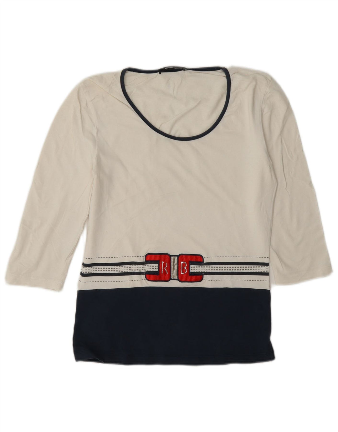 Roccobarocco Damen Grafik-Top mit 3/4-Ärmeln, IT 42, Mittelweiß, Farbblock