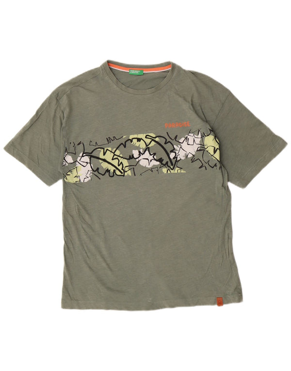 Benetton Jungen-T-Shirt mit Grafik, 13–14 Jahre, 3XL, Khaki, Baumwolle