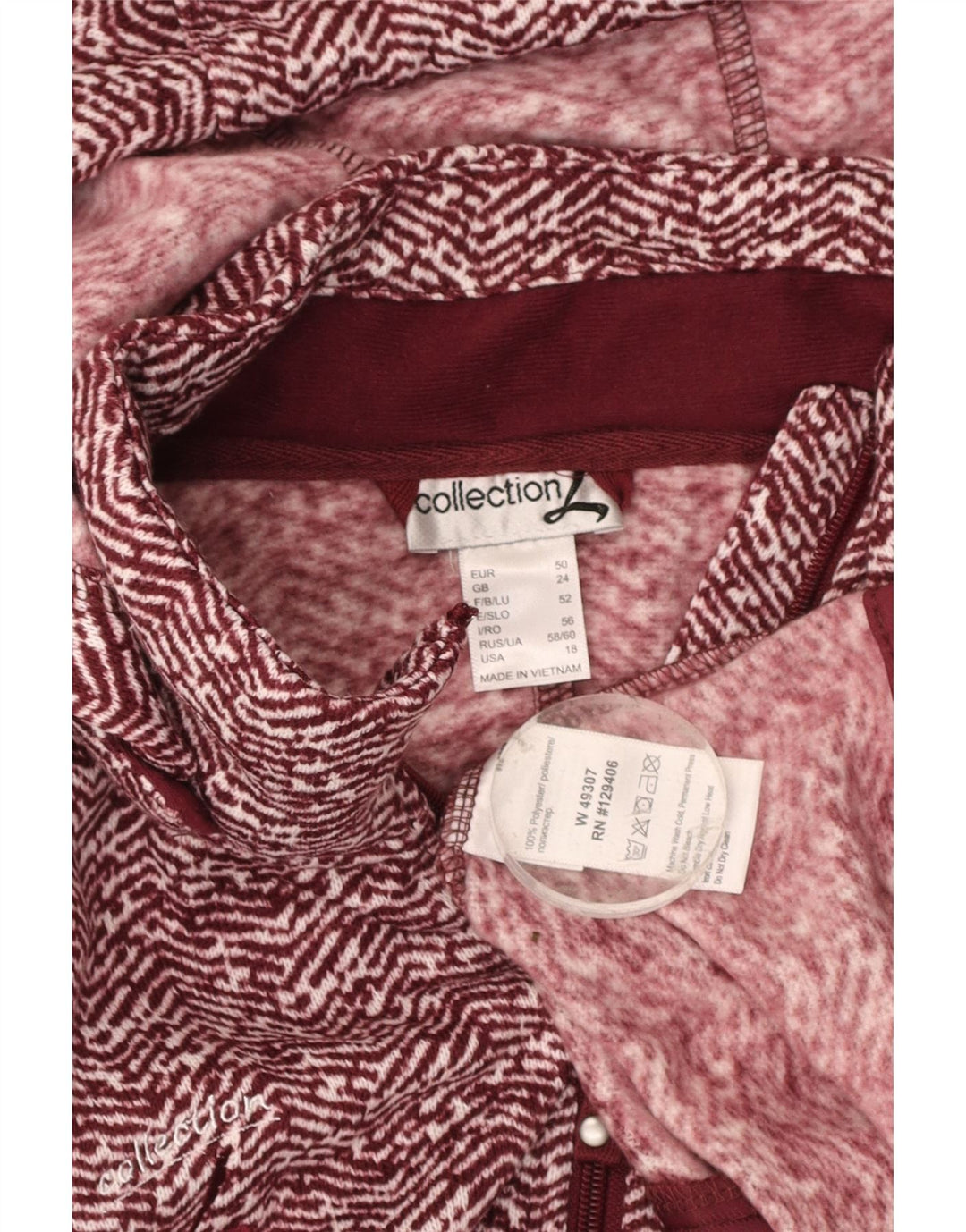 COLLECTION Womens Zip Hoodie Sweater UK 24 4XL  Red Herringbone Polyester