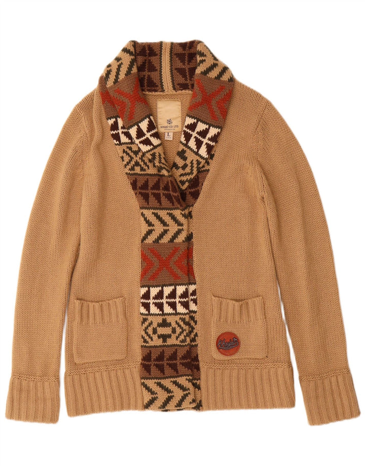 KHUJO Damen-Cardigan-Pullover UK 16 Large Beige Geometrisches Acryl