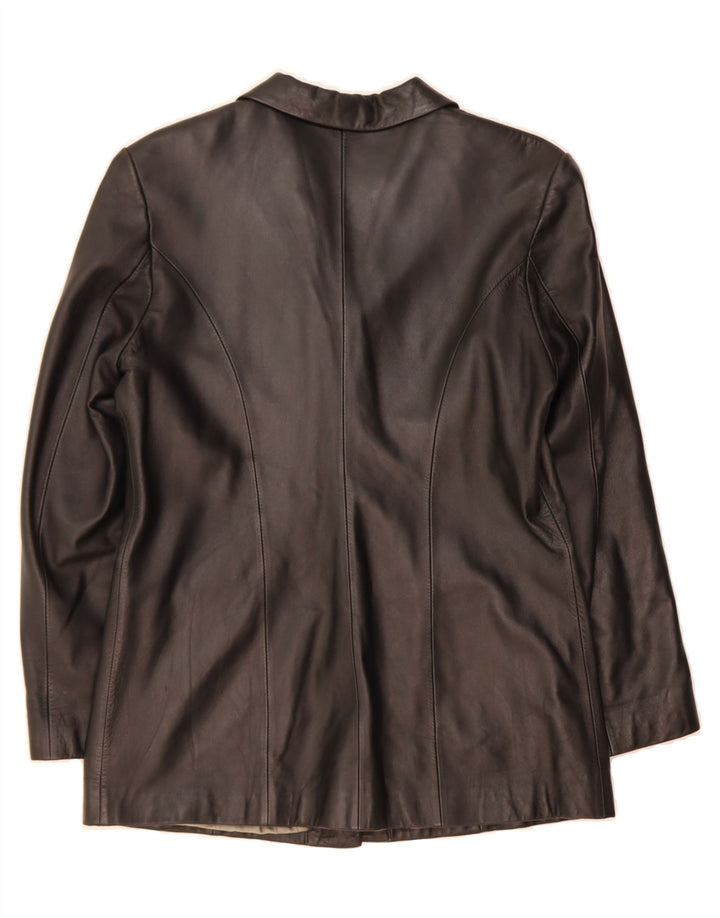 SUMMIT Womens 3 Button Leather Blazer Jacket UK 12 Medium  Black Leather Vintage Summit and Second-Hand Summit from Messina Hembry 