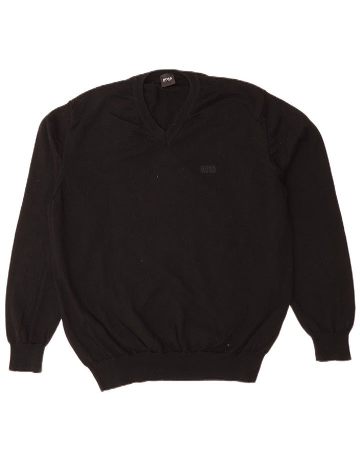 HUGO BOSS Herren-Pullover mit V-Ausschnitt, Mittelschwarz