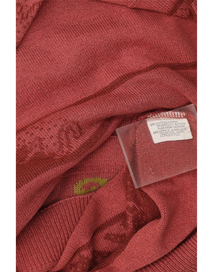 VINTAGE Herren-Pullover mit Rundhalsausschnitt, groß, burgunderrot, gestreift, Baumwolle