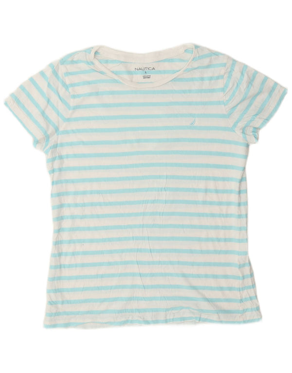 Nautica Damen T-Shirt Top UK 16 Große weiß gestreifte Baumwolle