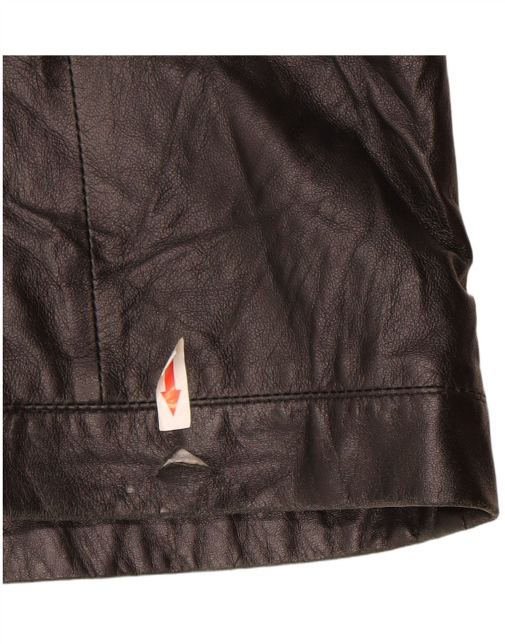 Vintage Damen Lederjacke mit Kapuze IT 46 Großes schwarzes Leder