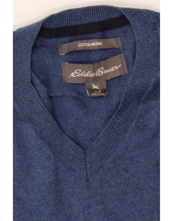Eddie Bauer Herren-Pullover mit V-Ausschnitt, Größe S, blaue Baumwolle
