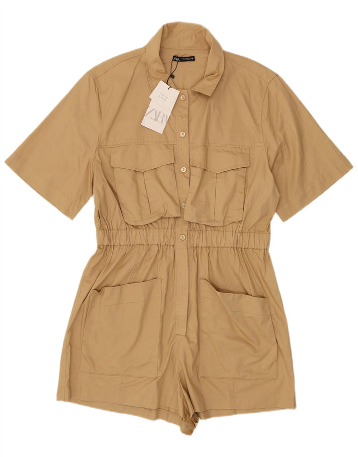Zara Damen Playsuit UK 20 2XL Beige Baumwolle