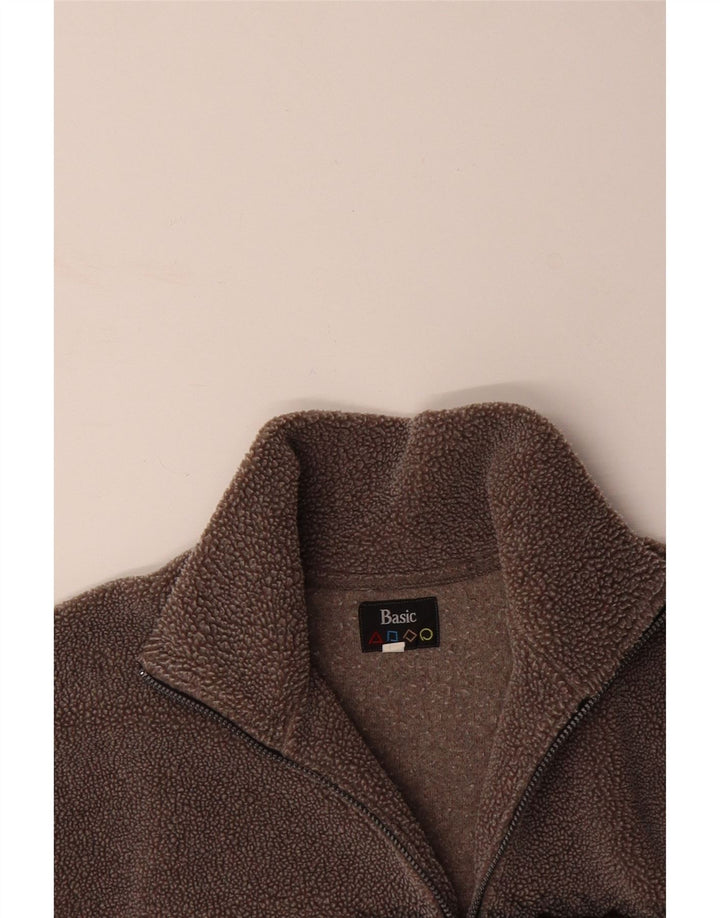 BASIC Mens Zip Neck Fleece Jumper Large Brown Paisley Polyester