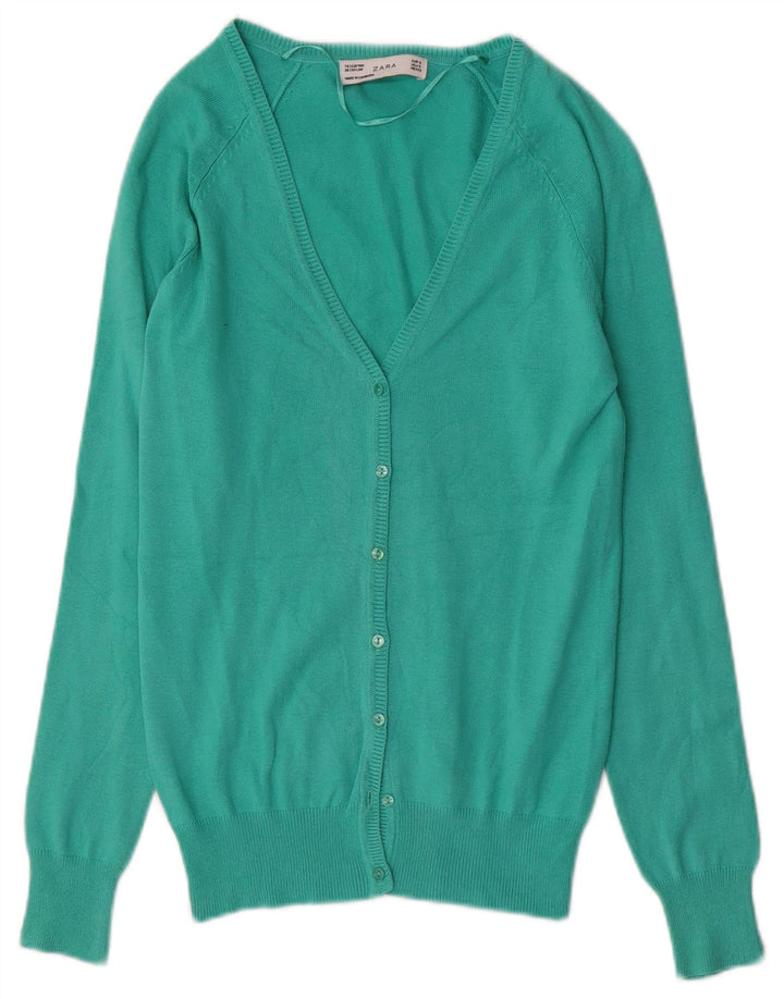 Zara Damen-Cardigan-Pullover UK 10 Small Türkis Baumwolle