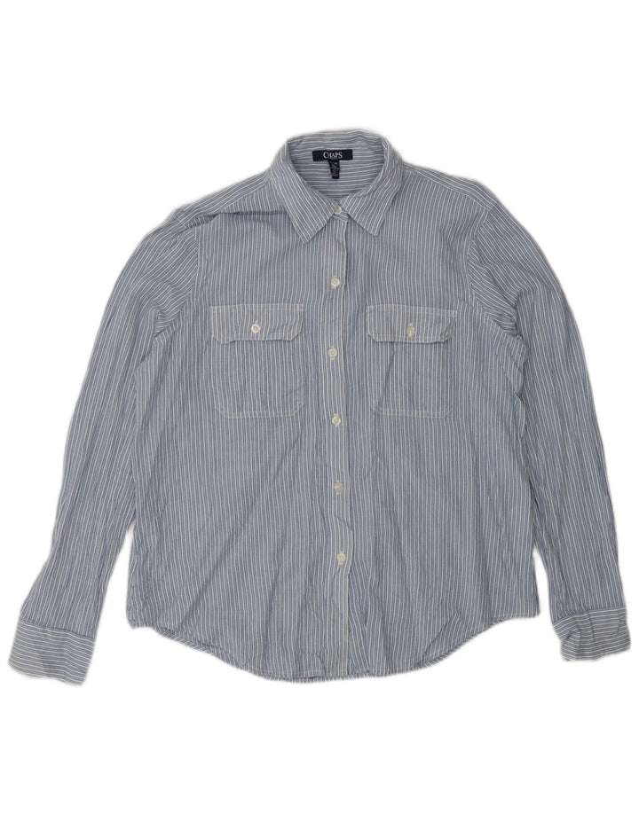 Chaps Womens Petite Shirt UK 16 Große blau gestreifte Baumwolle
