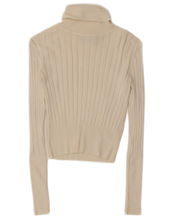 Zara Damen Crop Rollkragen Top Langarm UK 10 Small Weiße Viskose