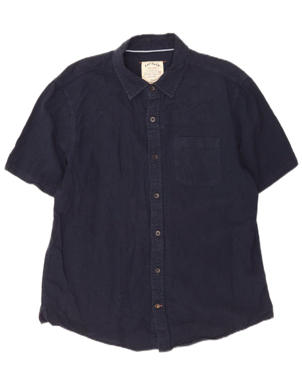 Fat Face Mens Short Sleeve Shirt Large Navy Blue Linen