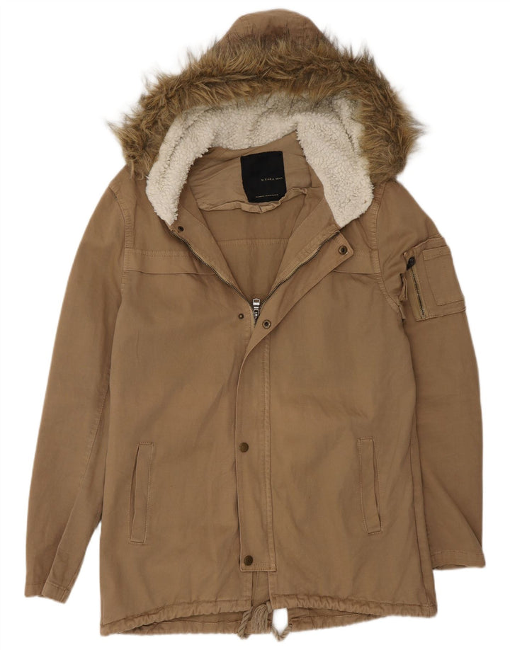 Zara Herren-Parka mit Kapuze, Gr. 36, Größe S, Beige