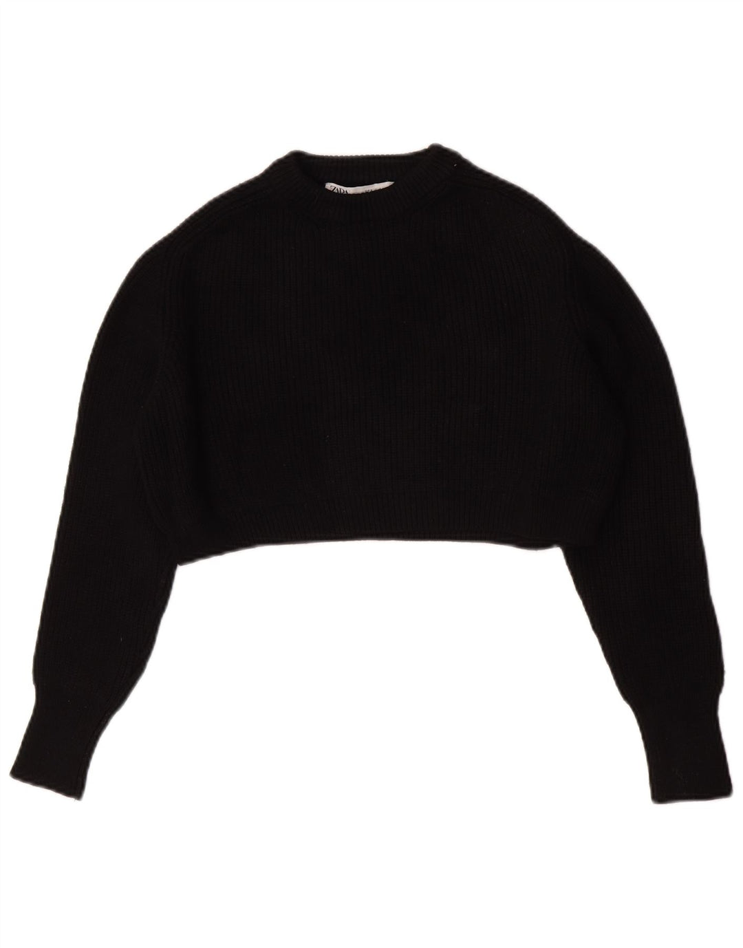 Zara Womens Crop Oversized Crew Neck Jumper Sweater UK 10 Small Black