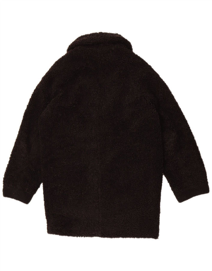 Zara Damen Fleece-Übergroßer Mantel UK 6 XS Schwarz Polyester