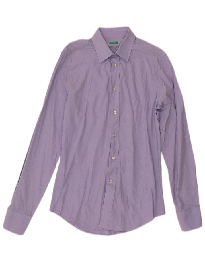 BENETTON Herrenhemd Größe 40 15 3/4 Medium Purple Spotted