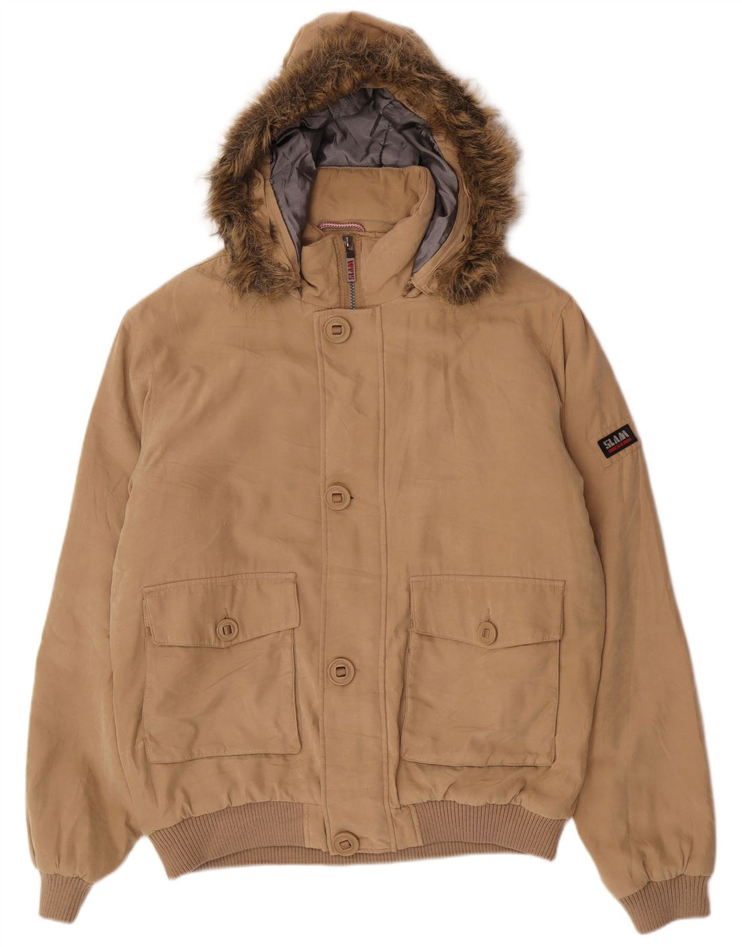 Slam Herren-Bomber-Windjacke mit Kapuze, UK 42, XL, Beige, Polyester