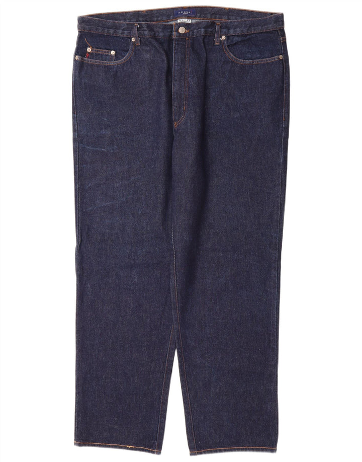 Guess Herren Straight Jeans W42 L32 Marineblaue Baumwolle