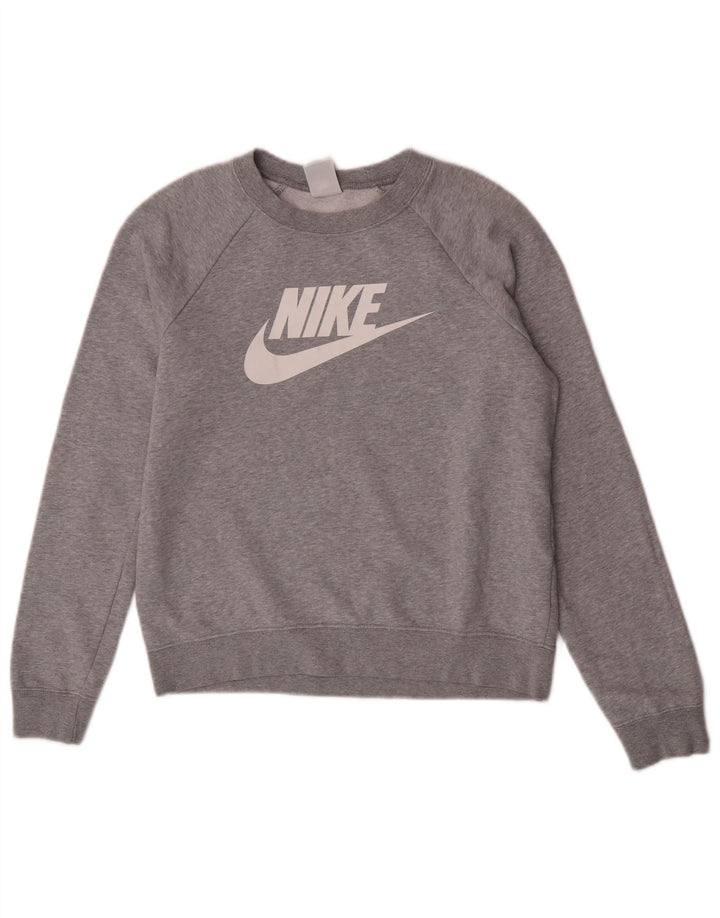 Nike Womens Graphic Sweatshirt Pullover UK 10 Small Grau gefleckte Baumwolle