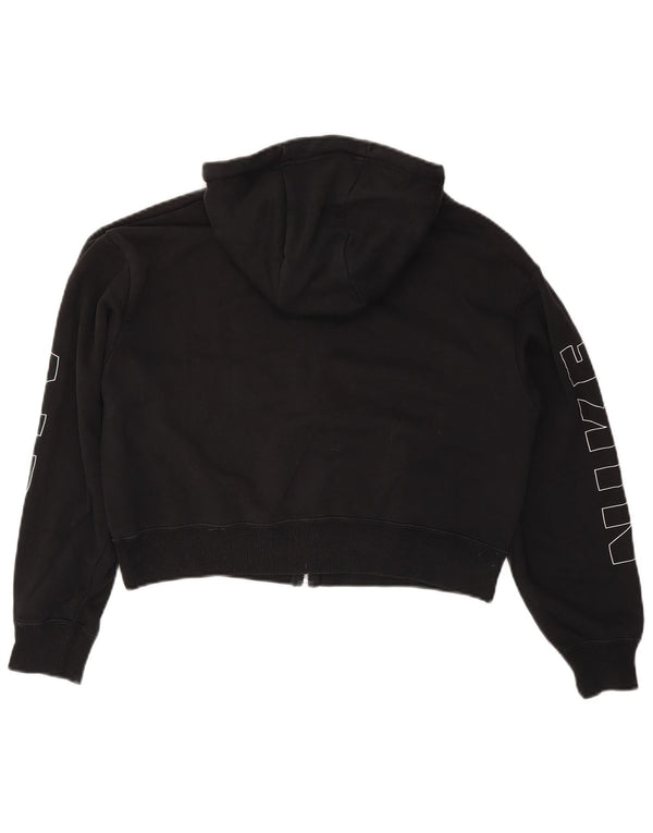 Nike Womens Oversized Crop Graphic Zip Hoodie Pullover UK 6 XS Schwarz Baumwolle