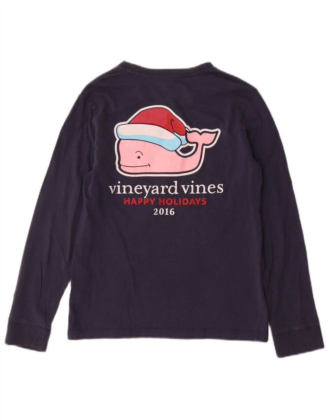 VINEYARD VINES Jungen Grafik-Top, langärmelig, 8–9 Jahre, klein, Blau, Weihnachten