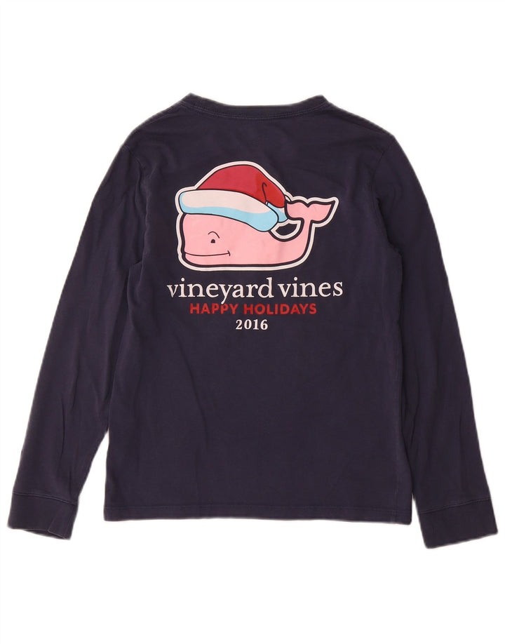 VINEYARD VINES Jungen Grafik-Top, langärmelig, 8–9 Jahre, klein, Blau, Weihnachten
