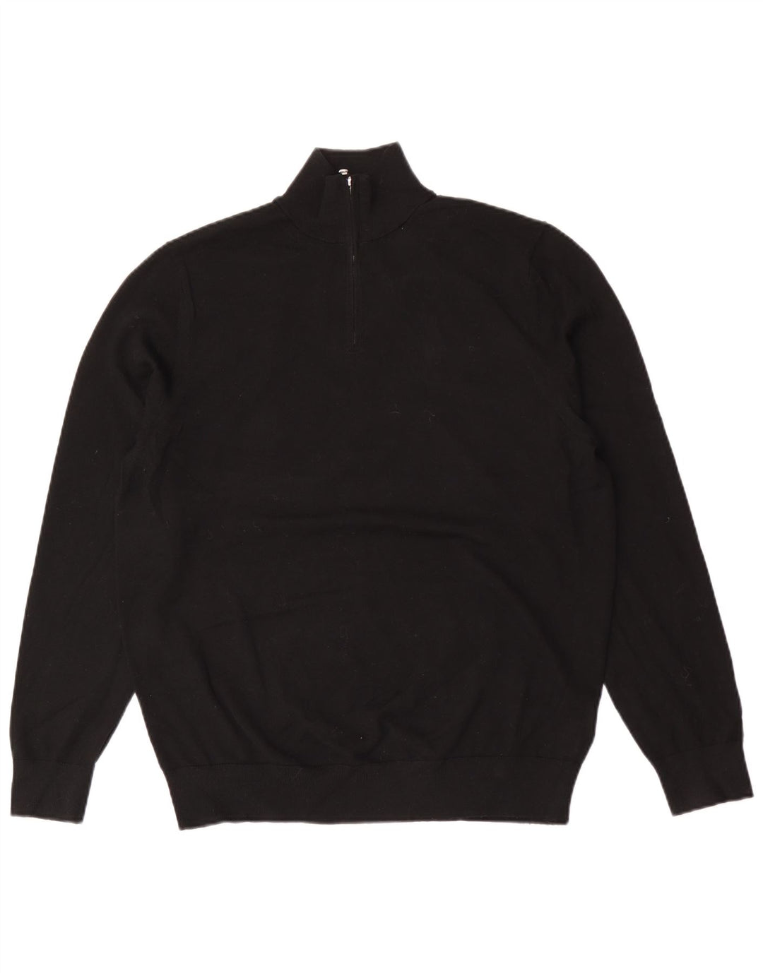 Autograph Herren-Pullover mit Reißverschluss am Hals, groß, schwarze Merinowolle