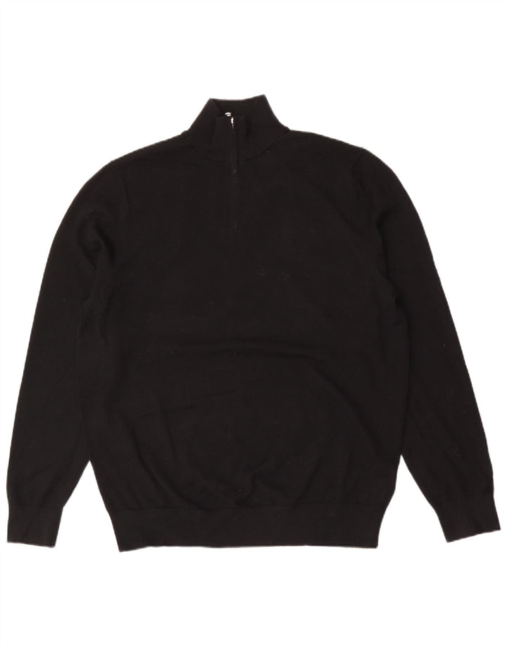 Autograph Herren-Pullover mit Reißverschluss am Hals, groß, schwarze Merinowolle