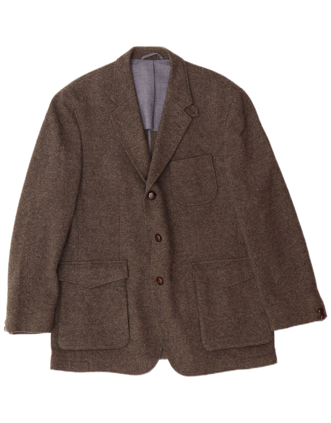 HACKETT Herren-Blazer mit 3 Knöpfen, UK 44, XL, braune Wolle mit Fischgrätenmuster