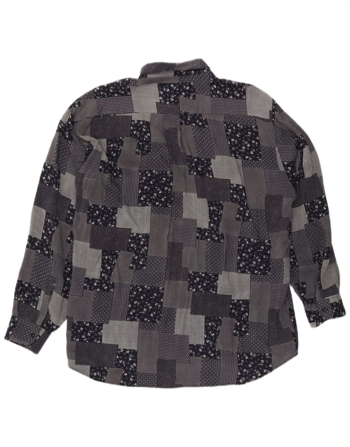 VINTAGE Herrenhemd XL Schwarz Patchwork Viskose