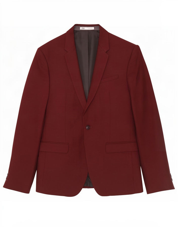 Zara Herren-Blazer mit 1 Knopf, EU 54, XL, Burgunderrot, Polyester