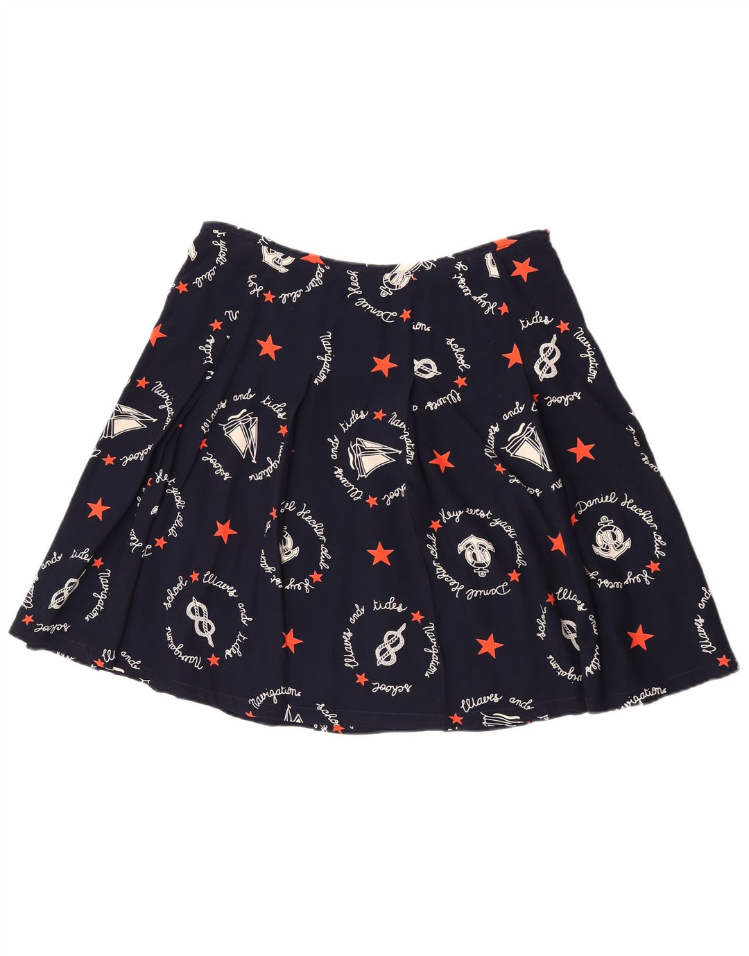 Vintage Damen grafischer A-Linien-Rock W30 Medium Navy Blue Geometrisch