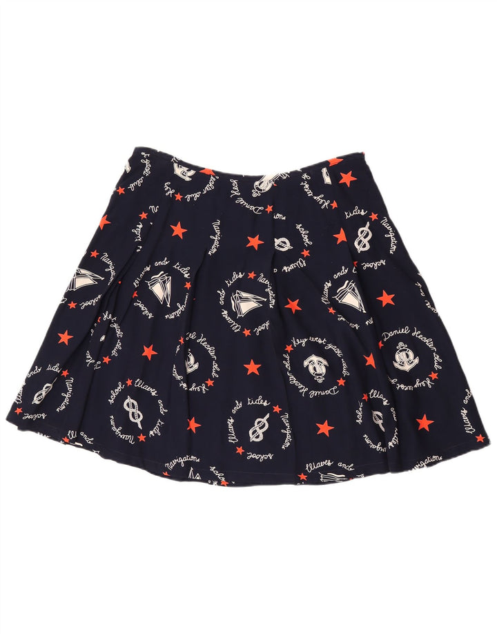 Vintage Damen grafischer A-Linien-Rock W30 Medium Navy Blue Geometrisch