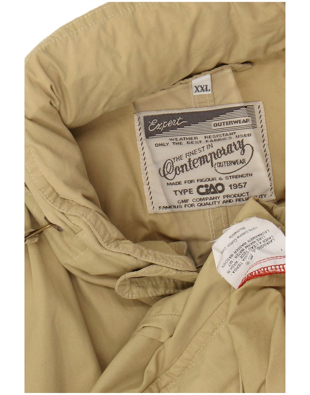 CIAO Herren-Utility-Jacke mit Kapuze, UK 44, 2XL, beige Baumwolle