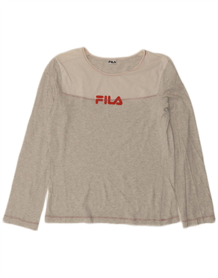 FILA Damen Graphic Top Langarm UK 12 Mittelgrau meliert