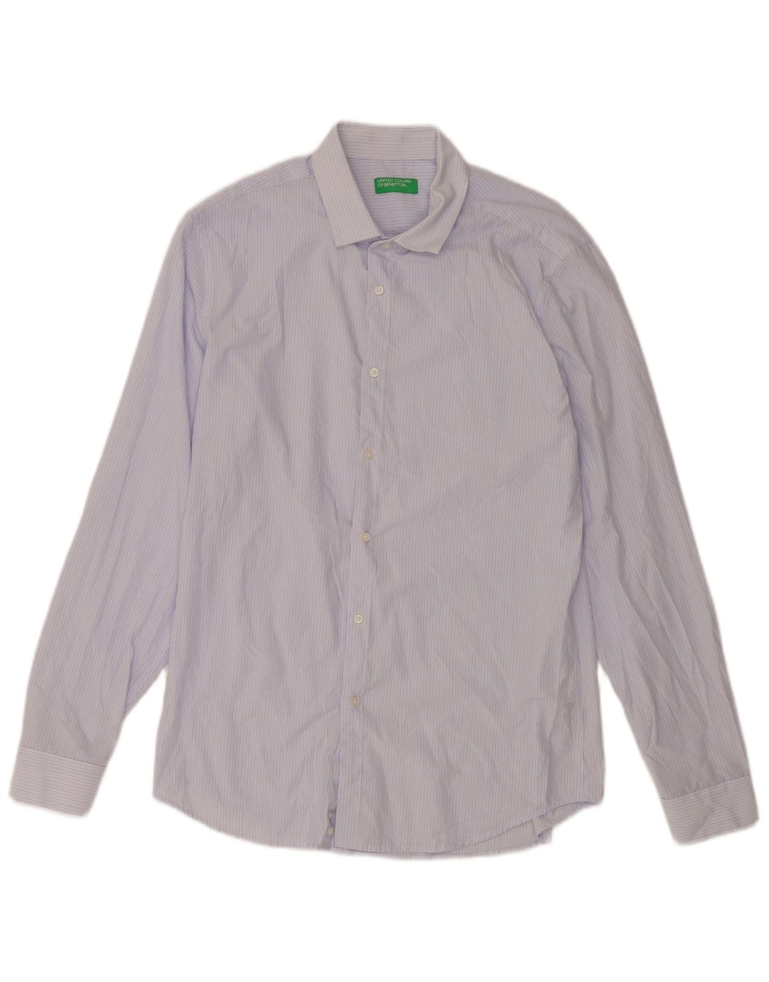 Benetton Herren-Hemd, groß, blaue Nadelstreifen-Viskose