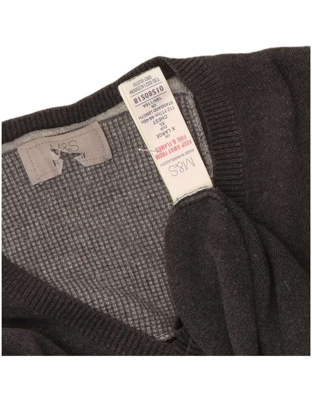 Marks & Spencer Herren-Pullover mit V-Ausschnitt, XL, graue Baumwolle