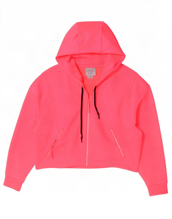 Zara Womens Crop Oversized Zip Hoodie Sweater UK 14 Medium Pink Polyester