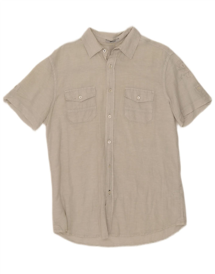 Gas Herren Kurzarmhemd Mittelbeige Leinen