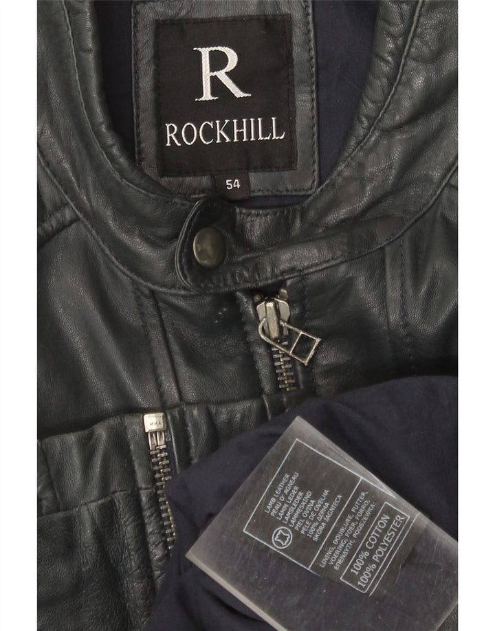 Rockhill Damen Leder-Bikerjacke EU 54 5XL Marineblaues Lammleder