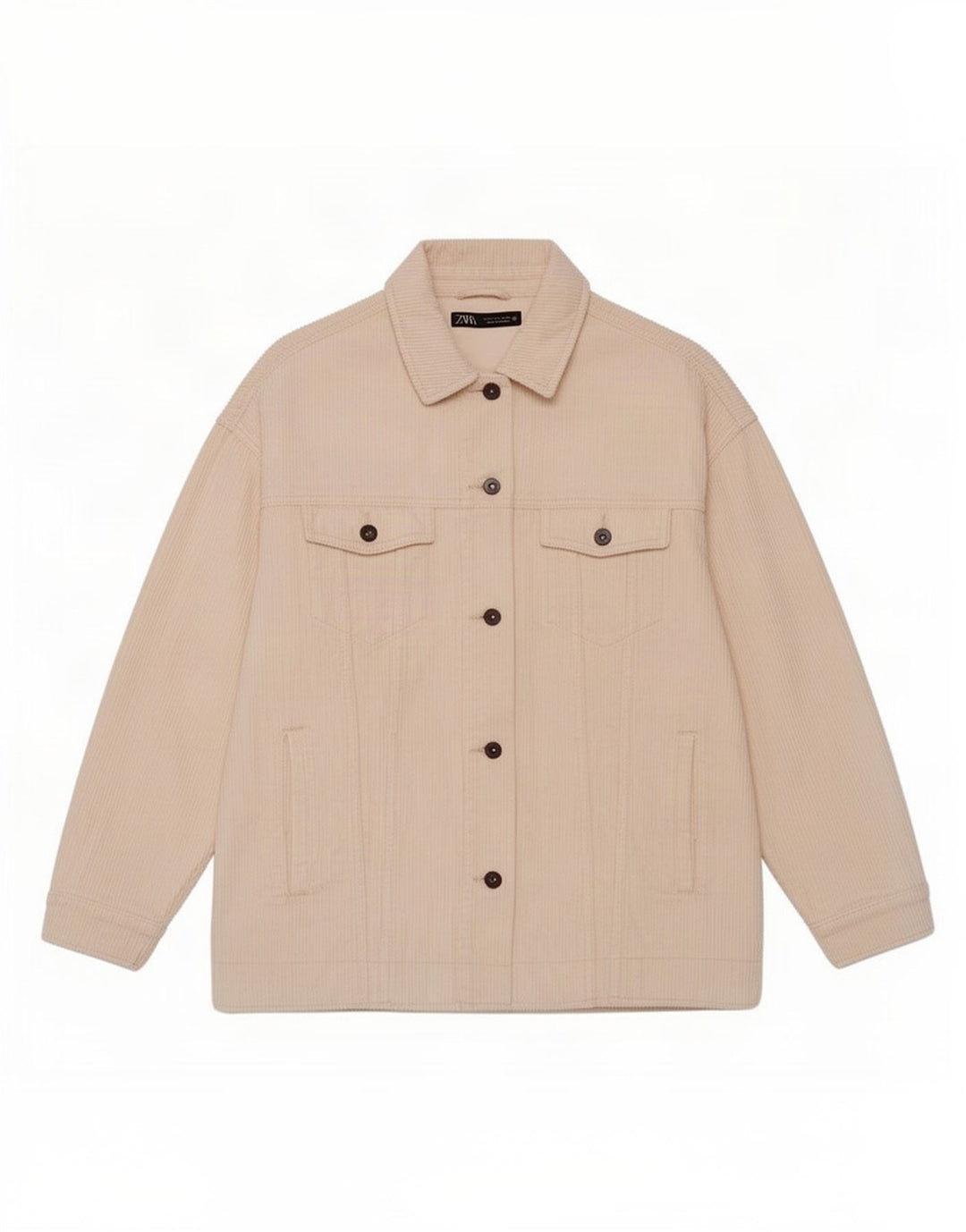 Übergroße Cordjacke für Damen von Zara, UK 14, mittlere, cremefarbene Baumwolle