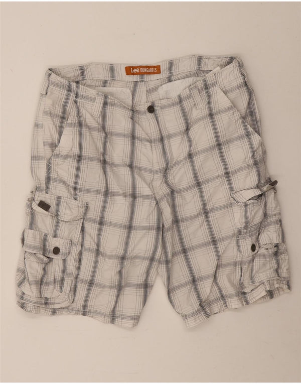Lee Herren Latzhose Cargoshorts W38 XL weiß karierte Baumwolle