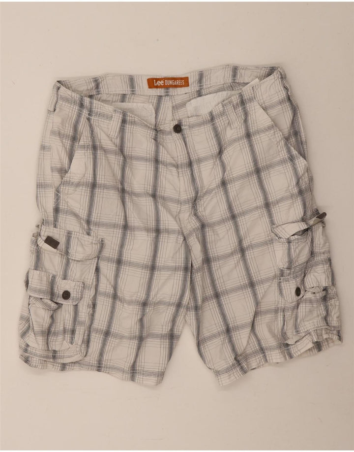 Lee Herren Latzhose Cargoshorts W38 XL weiß karierte Baumwolle