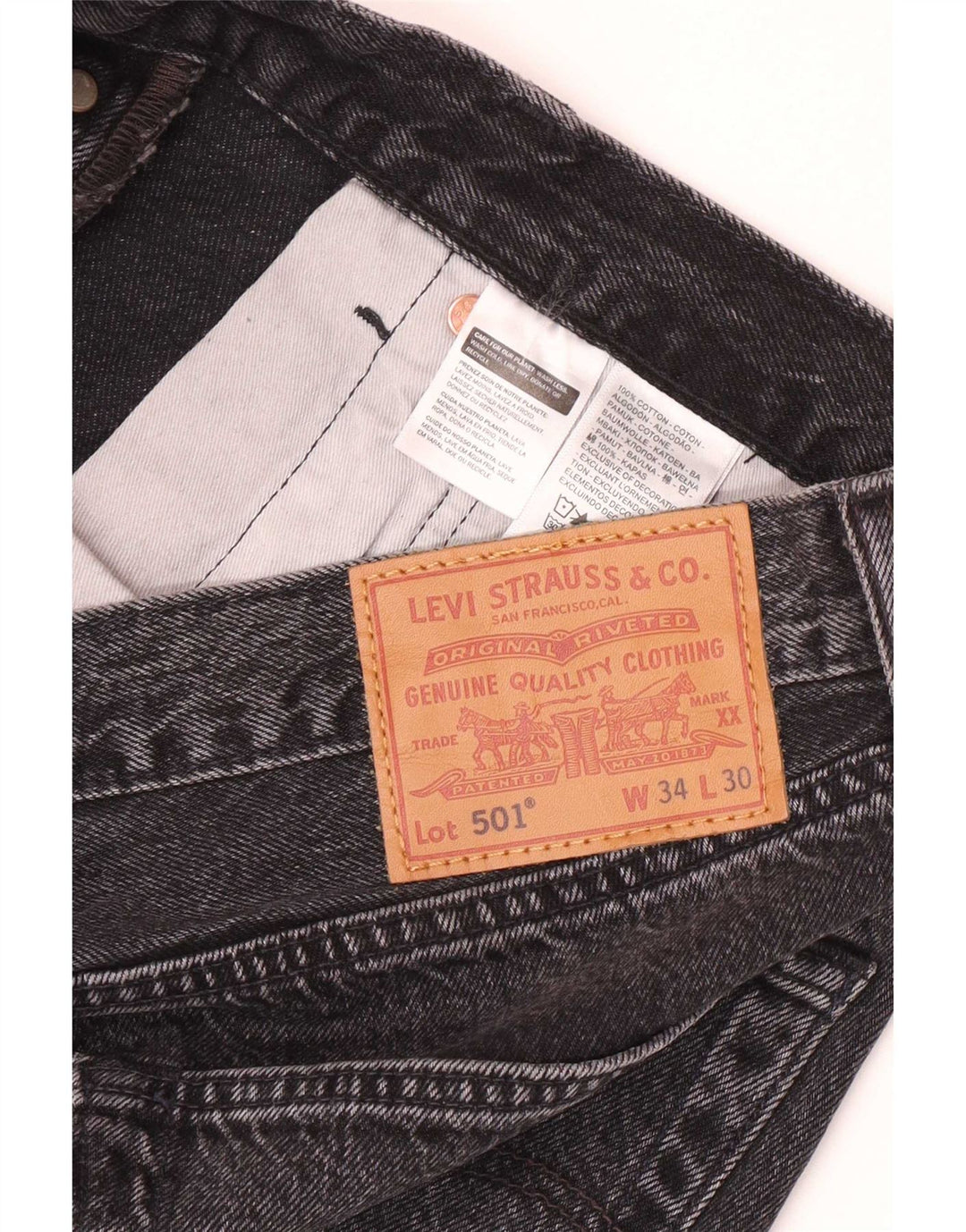 Levi's Herren 501 Straight Jeans W34 L30 Schwarze Baumwolle
