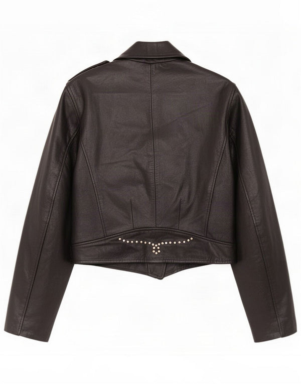 Vintage Womens Leather Biker Jacket IT 44 Medium Black