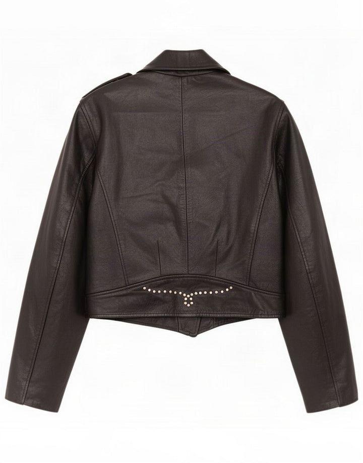 Vintage Damen Leder Bikerjacke IT 44 Medium Schwarz
