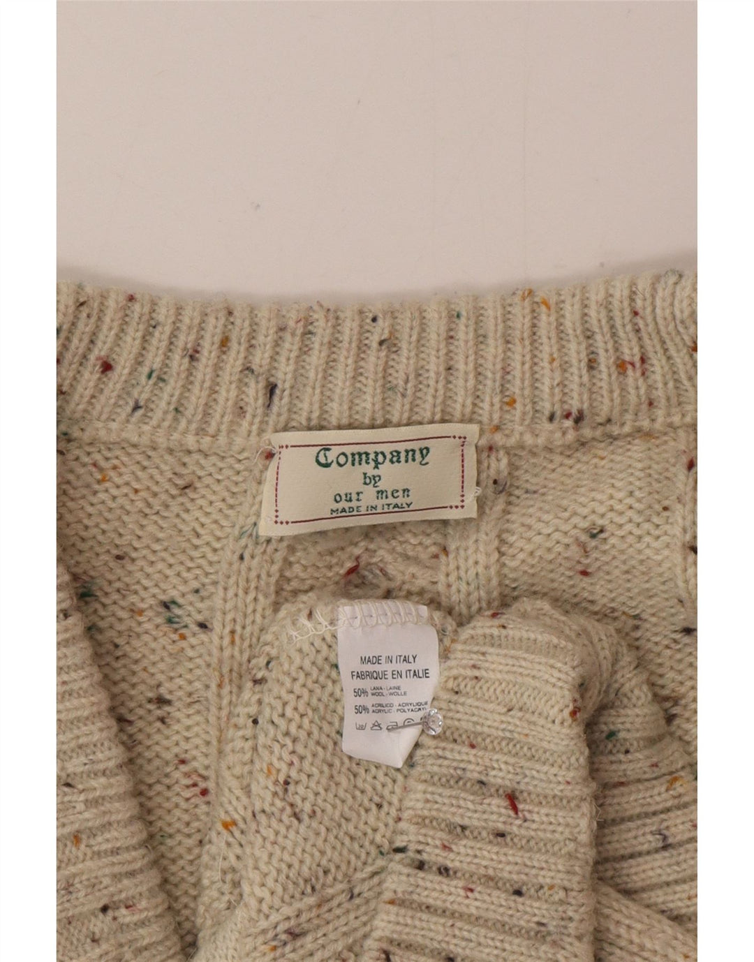Vintage Herren-Cardigan-Pullover, große beige gefleckte Wolle