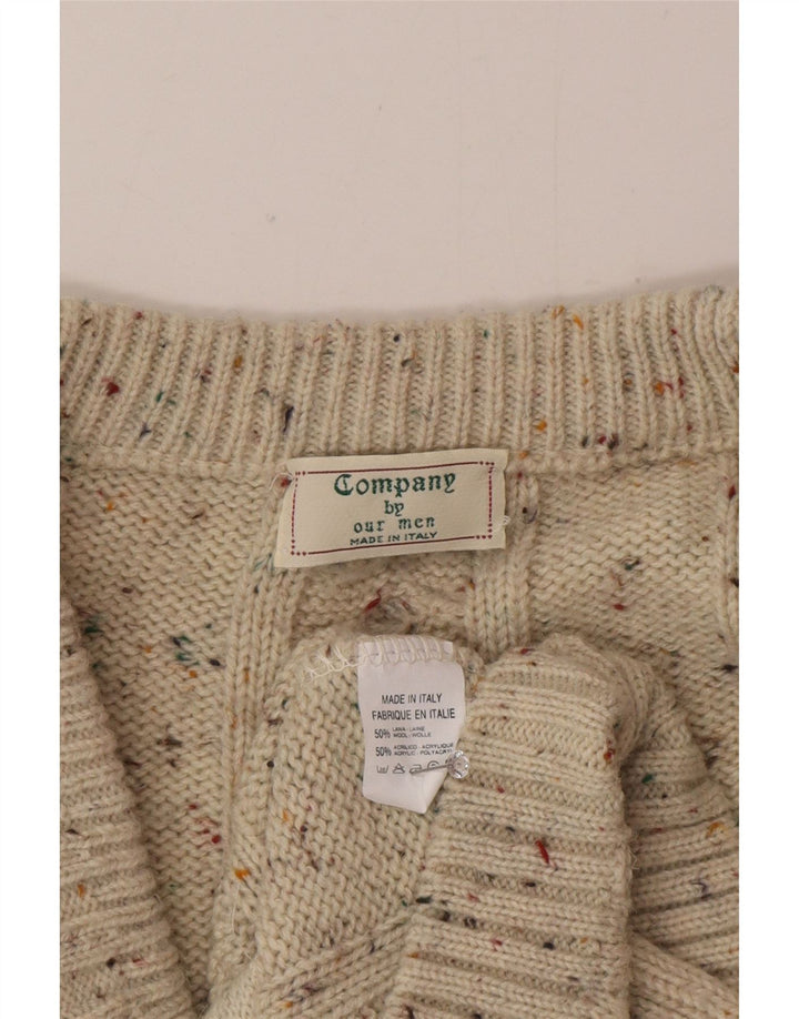 Vintage Herren-Cardigan-Pullover, große beige gefleckte Wolle