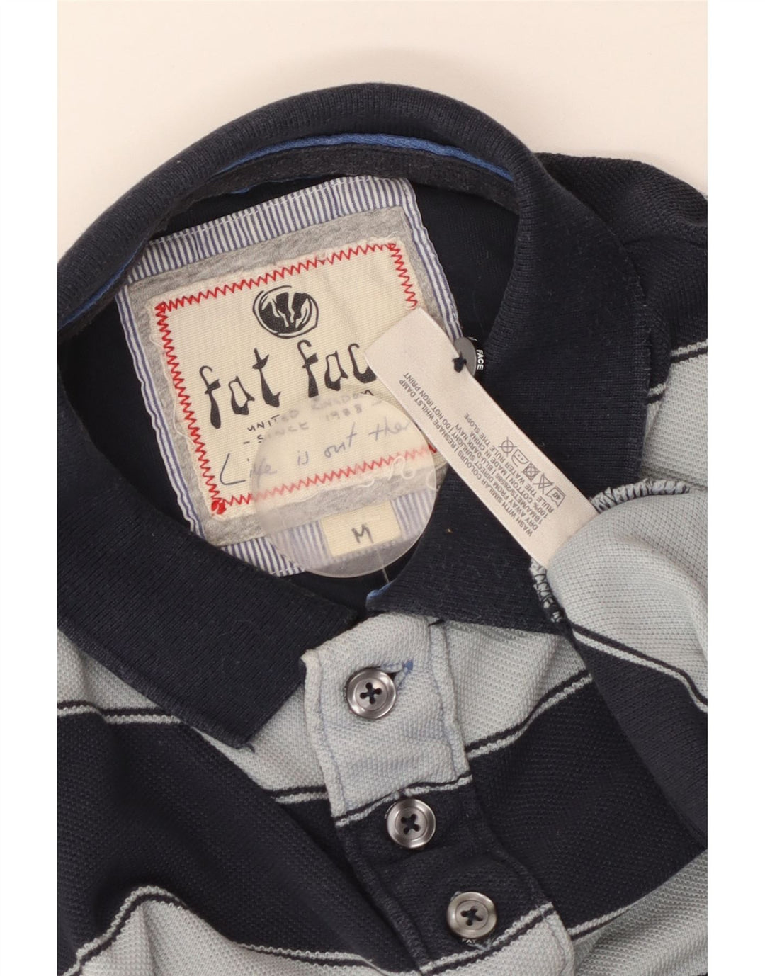 FAT FACE Herren-Poloshirt aus mittelblauer, gestreifter Baumwolle