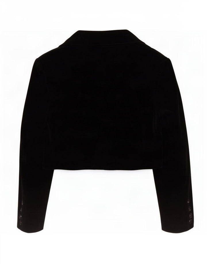 Benetton Damen 2-Knopf-Samt-Bolerojacke IT 48 XL Schwarz Modacryl